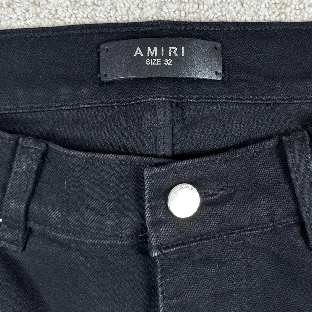 Amiri Mens 32x30 Black Distressed Side Stripe Zip Skinny Denim Jeans Made USA
